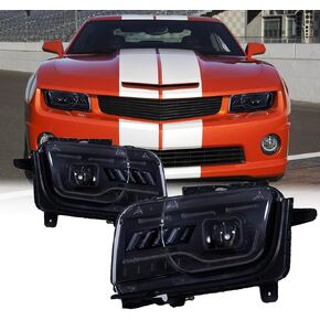 المصابيح الأمامية لجهاز العرض الأنبوبي LED باللون الأسود متوافقة مع 2010 2011 2012 2013 Chevy Camaro، مجموعة المصابيح الأمامية للزوج الأيسر + الأيمن (خطوط عمودية) in Kuwait