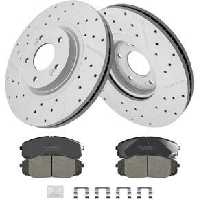 Front Brakes Kit, Ceramic Brake Pads and Drilled and Slotted Brake Rotors, Compatible With 2015 2016 2017 2018 2019 2020 2021 Kia Sedona in Kuwait
