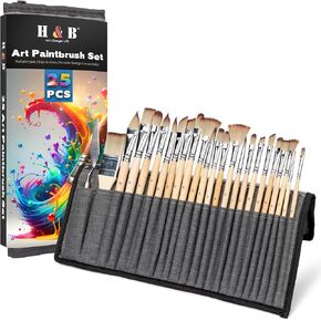 مجموعة فرش طلاء H&B مكونة من 22 قطعة، فرش طلاء أكريليك بألوان مائية للسفر مع لفافة قماش وسكين لوحة، مجموعة فرش فنان احترافية للزيت، لوحات قماش أكريليك (بني) in Kuwait