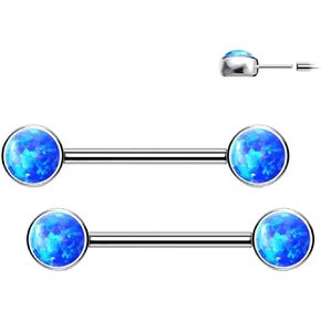 2PCS Implant Grade G23 Titanium 14G Nipple Rings Threadless Push In 5mm 6mm Bezel Set Front Facing Opal Nipple Barbells Piercing Jewelry 12mm 14mm in Saudi Arabia
