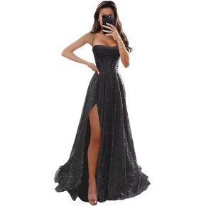 Sparkly Tulle Prom Dresses for Teens 2026 Sequin Spaghetti Straps Corset Evening Formal Gown with Slit in Saudi Arabia