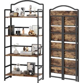 JSB لا يوجد رف كتب قابل للطي، رف كتب من 5 طبقات للتخزين، خزانة كتب خشبية عتيقة قابلة للطي لغرفة المعيشة وغرفة النوم وأرفف تنظيم المكتب in Kuwait