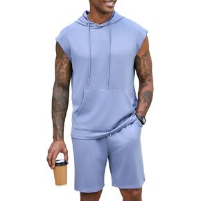 Uni Clau Men's Tracksuit Short Sleeved Summer Hooded Athletic Outfits Casual Lightweight Shorts Set M-3XL in Saudi Arabia
