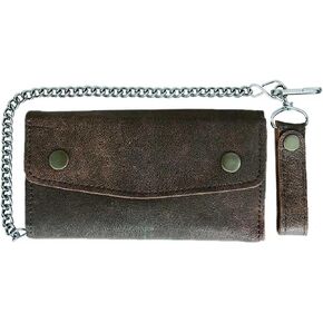 Derringer Men's Biker Chain Tri-Fold Premium Leather Wallet, Distressed Brown in Saudi Arabia