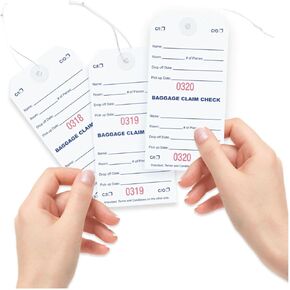 1000 بطاقة فحص للمطالبة بالأمتعة مع ترقيم أحمر متتابع. أشرطة مرنة مرفقة بكل بطاقة مع فتحة معززة حول الفتحة تمنع التمزق. الحجم: 5 1/4 بوصة (الارتفاع) × 2 5/8 بوصة (العرض) in Kuwait