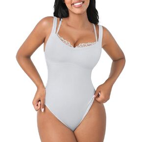 FeelinGirl V Neck Shapewear Bodysuits for Women Sleeveless Lace Body Shaper Tummy Control Thong Bodysuits for Women in Kuwait