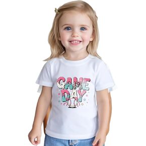 لعبة يوم قميص للطفل قميص كرة القدم الفتيات الفتيان البيسبول تي شيرت الجرافيك المحملة ملابس قطنية لطيف كم قصير بلايز 2-8T in Kuwait