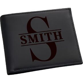 Personalized Leather Wallet for Men – Custom Engraved Name or Initial Monogram – RFID Blocking Bifold Wallet – Slim Front Pocket Card Holder – Custom Gift for Dad, Husband, Boyfriend, or Groomsmen in Kuwait