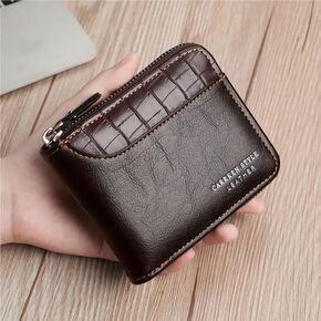 Men's Fashion Wallet-Multifunctional Large Capacity Card Holder with Crocodile Pattern, Zipper Closure, and Stitching Detail in Brown and Black, Cute Wallet in Kuwait