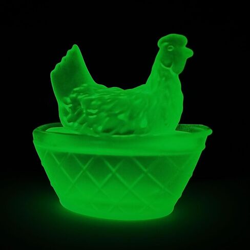 Mini Glass Hen on Nest Trinket Box - Small Jewelry Dish & Candy Holder, Handmade Vintage Farmhouse Home Decor Collectible Gift (Fluorescent) in Saudi Arabia