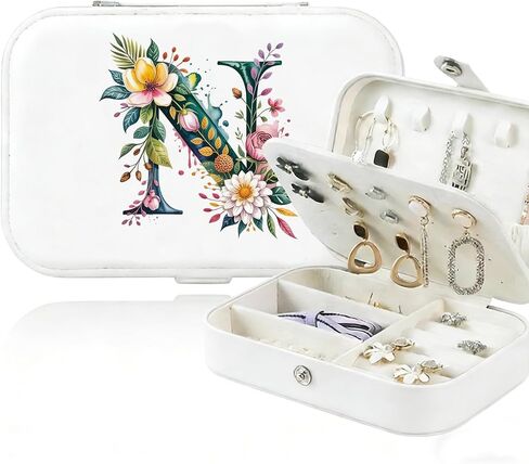 Monogram Jewelry Box Portable Print Jewelry Box, Black Compact Jewelry Box Travel Jewelry Case Travel Case Organizer Bag Storage Box Jewelry Holder For Necklace Earrings Rings Bracelet (Letter N) in Saudi Arabia