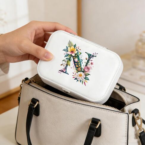 Monogram Jewelry Box Portable Print Jewelry Box, Black Compact Jewelry Box Travel Jewelry Case Travel Case Organizer Bag Storage Box Jewelry Holder For Necklace Earrings Rings Bracelet (Letter N) in Saudi Arabia