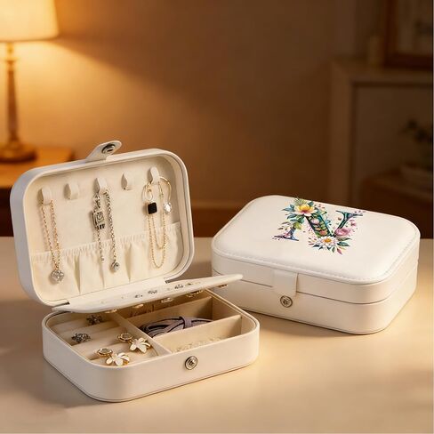 Monogram Jewelry Box Portable Print Jewelry Box, Black Compact Jewelry Box Travel Jewelry Case Travel Case Organizer Bag Storage Box Jewelry Holder For Necklace Earrings Rings Bracelet (Letter N) in Saudi Arabia