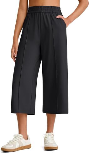 G4Free Chillwhisp Lightweight Flowy Wide Leg Capris Women - Front Seam Summer Cropped Pants for Travel Beach in Saudi Arabia