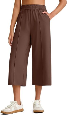 G4Free Chillwhisp Lightweight Flowy Wide Leg Capris Women - Front Seam Summer Cropped Pants for Travel Beach in Saudi Arabia