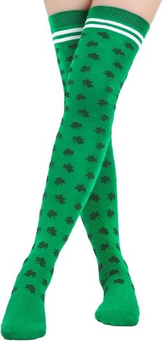 Evankin St Patricks Knee High Socks Funny Green Novelty Thigh High Stockings for Women Irish Shamrock Holiday Gifts in Saudi Arabia