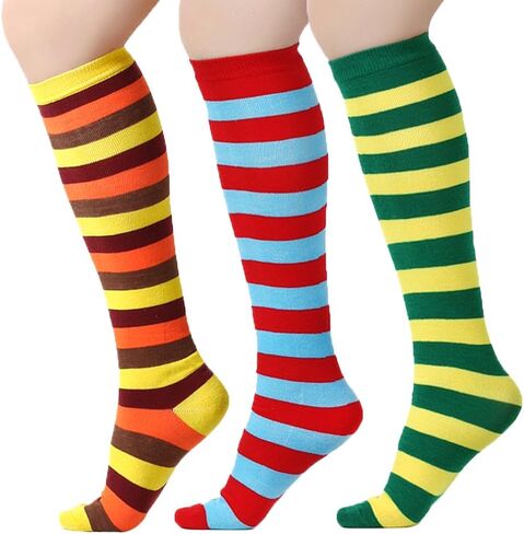 3 Pairs Women Striped Knee High Socks Sport Athletic Stripe Casual Tube Socks Stockings in Kuwait