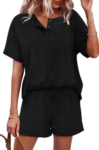 WIHOLL 2 Piece Sets for Women Lounge Sets Summer Outfits 2026 Button Down Short Sleeve Tops and Shorts Set with Pockets in Saudi Arabia