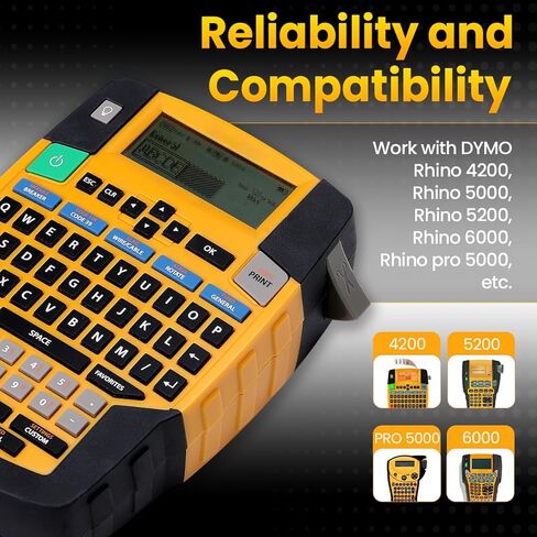 استبدل شريط ملصقات DYMO 18489 Rhino 3/4 بوصة من النايلون الصناعي المرن 19 مم A18489 لـ DYMO Rhino 4200، 5200، 5000، 6000 صانع الملصقات، 3/4 بوصة × 11.5 بوصة، 4 عبوات، أسود على أبيض in Kuwait