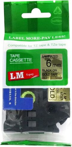 LM Tapes - Premium 1/4" (6mm) Black on Reflective Gold Compatible TZe P-Touch Tape for use with Brother PT-H100, PTH100, PT-H110, PTH110 Ptouch Label Printer Includes Tape Size/Color Guide. in Kuwait