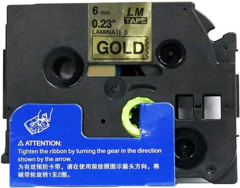 LM Tapes - Premium 1/4" (6mm) Black on Reflective Gold Compatible TZe P-Touch Tape for use with Brother PT-H100, PTH100, PT-H110, PTH110 Ptouch Label Printer Includes Tape Size/Color Guide. in Kuwait