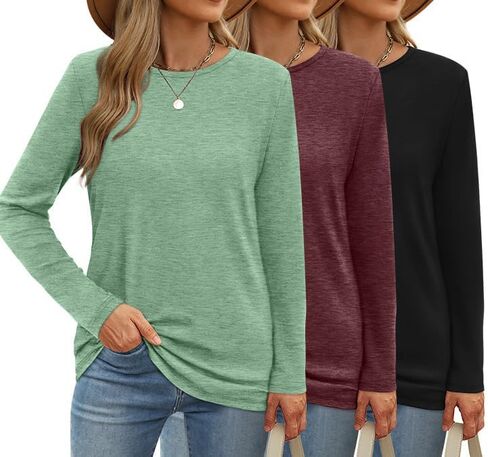 OFEEFAN Womens 3 Packs Long Sleeve Crew Neck Shirts Fall Tops Clothes Outfits 2024 Basic Tee in Kuwait