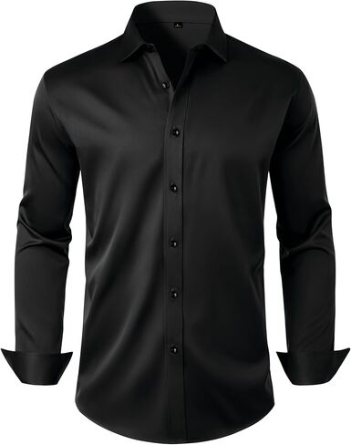 Alimens & Gentle Mens Anti Odor Dress Shirts Long Sleeve Wrinkle Free Stretch Button Down Shirt Business Formal Wedding in Saudi Arabia