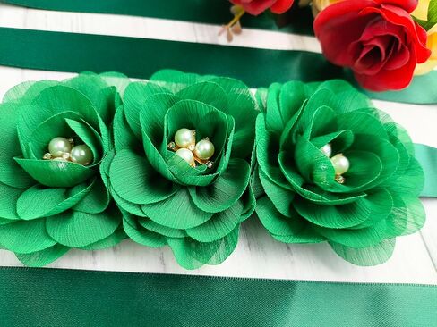 Hunter Green Chiffon Flower Girl Sash Belt,Pearls Sash Beltsfor Bridesmaid Dresses in Kuwait