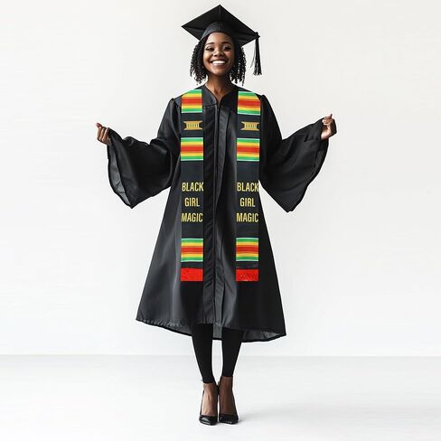 Black Girl Magic Grads Scarf African American Graduation Stole Scarf with Red Tassels in Kuwait