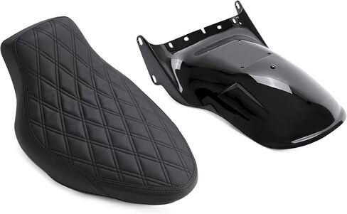 KUAFU Rear Fender & Seat Compatible with 2006-2017 Harley Davidson Softail Street Bob Breakout Fat Boy(200mm Tire Models) Pad Cushion Fender Set - Black in Saudi Arabia