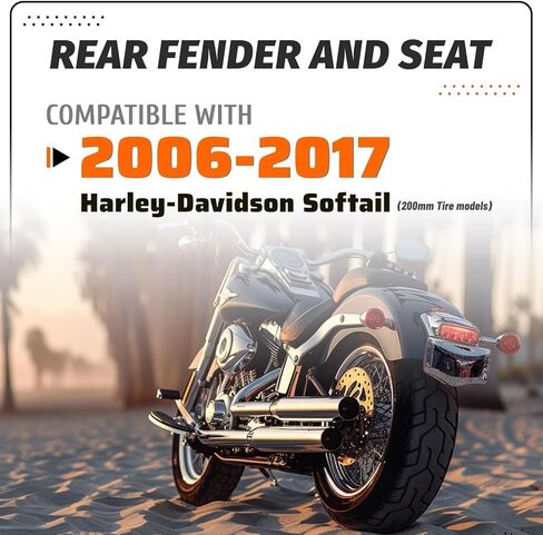 KUAFU Rear Fender & Seat Compatible with 2006-2017 Harley Davidson Softail Street Bob Breakout Fat Boy(200mm Tire Models) Pad Cushion Fender Set - Black in Saudi Arabia