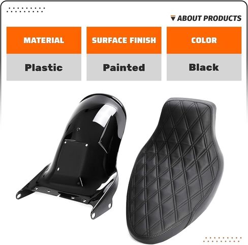 KUAFU Rear Fender & Seat Compatible with 2006-2017 Harley Davidson Softail Street Bob Breakout Fat Boy(200mm Tire Models) Pad Cushion Fender Set - Black in Saudi Arabia