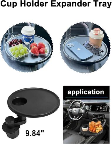 صينية حامل أكواب السيارة، موسع طاولة حامل الأكواب للسيارة - ذراع دوار آمن وقابل للتعديل 360 درجة، طاولة 9.84 بوصة، صينية السيارة مناسبة لحاملي الأكواب بعرض 2.56 بوصة - 3.7 بوصة in Kuwait