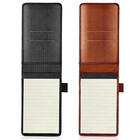 Yeustkony 2 Pack Mini Pocket Notepad Holder Set, A7 PU Leather Business Notebook Cover Jotter, Multifunction Leather Pocket Note Pad Holder for Office Working Study Memo Book Refills (Black + Brown) in Saudi Arabia