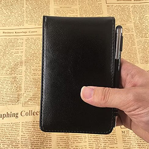 Yeustkony 2 Pack Mini Pocket Notepad Holder Set, A7 PU Leather Business Notebook Cover Jotter, Multifunction Leather Pocket Note Pad Holder for Office Working Study Memo Book Refills (Black + Brown) in Saudi Arabia