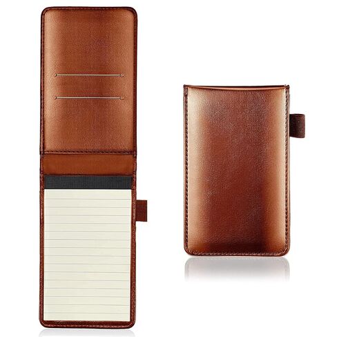 Yeustkony 2 Pack Mini Pocket Notepad Holder Set, A7 PU Leather Business Notebook Cover Jotter, Multifunction Leather Pocket Note Pad Holder for Office Working Study Memo Book Refills (Black + Brown) in Saudi Arabia