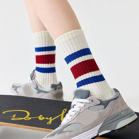 Brand Men Women Seamless Toe Crew Socks 5 Packs, Light Cream Striped, Casual Comfort in Saudi Arabia