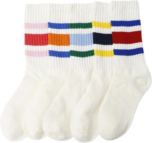 Brand Men Women Seamless Toe Crew Socks 5 Packs, Light Cream Striped, Casual Comfort in Saudi Arabia