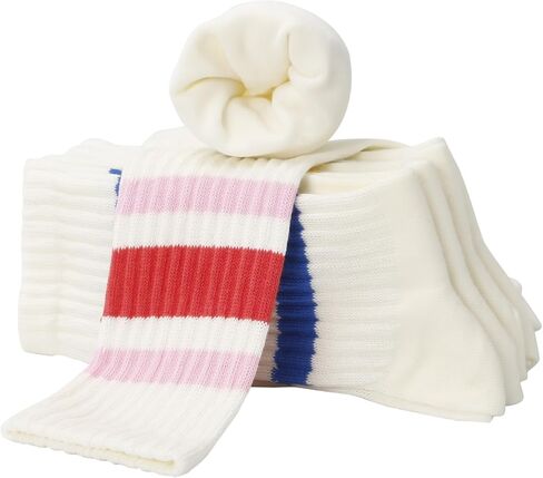 Brand Men Women Seamless Toe Crew Socks 5 Packs, Light Cream Striped, Casual Comfort in Saudi Arabia