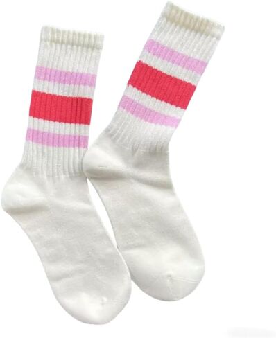 Brand Men Women Seamless Toe Crew Socks 5 Packs, Light Cream Striped, Casual Comfort in Saudi Arabia