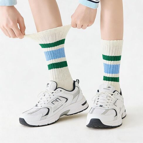 Brand Men Women Seamless Toe Crew Socks 5 Packs, Light Cream Striped, Casual Comfort in Saudi Arabia