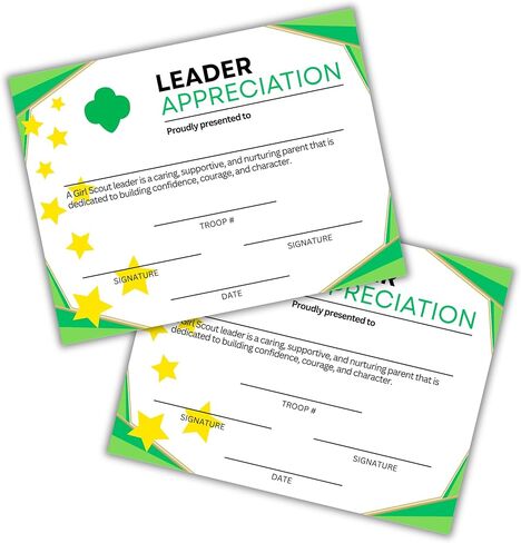 Scout Leader Appreciation Certificate 30pk 8.5x11" Leadership Troop # Recognition Cookie Sales Gold Silver Award Brownie Daisy Camp in Saudi Arabia
