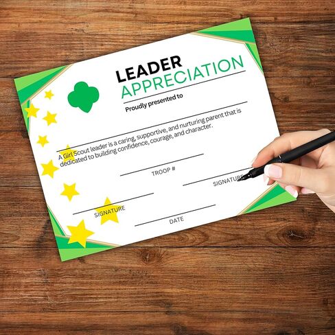 Scout Leader Appreciation Certificate 30pk 8.5x11" Leadership Troop # Recognition Cookie Sales Gold Silver Award Brownie Daisy Camp in Saudi Arabia