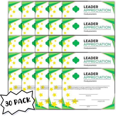 Scout Leader Appreciation Certificate 30pk 8.5x11" Leadership Troop # Recognition Cookie Sales Gold Silver Award Brownie Daisy Camp in Saudi Arabia