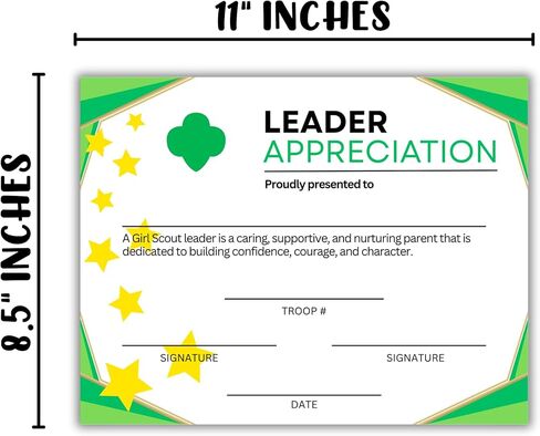 Scout Leader Appreciation Certificate 30pk 8.5x11" Leadership Troop # Recognition Cookie Sales Gold Silver Award Brownie Daisy Camp in Saudi Arabia