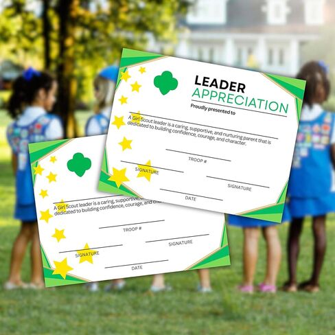Scout Leader Appreciation Certificate 30pk 8.5x11" Leadership Troop # Recognition Cookie Sales Gold Silver Award Brownie Daisy Camp in Saudi Arabia