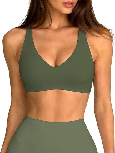 Womens Deep V-Neck Sports Bra Buttery Soft Wireless U-Shaped Open Back Workout Yoga Bra with Removable Padded in Saudi Arabia