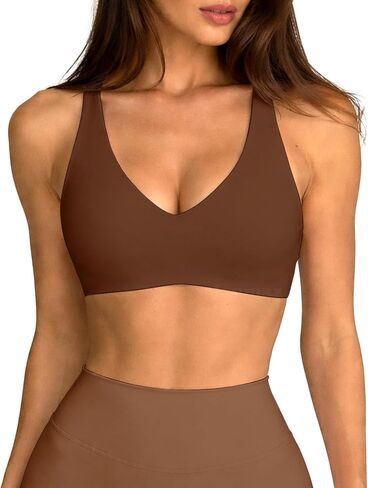 Womens Deep V-Neck Sports Bra Buttery Soft Wireless U-Shaped Open Back Workout Yoga Bra with Removable Padded in Saudi Arabia