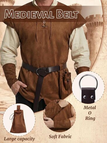 Renaissance Medieval Costume for Men – 5 Pcs Norse Viking Pirate Costume Set, Halloween Cosplay Outfit in Kuwait