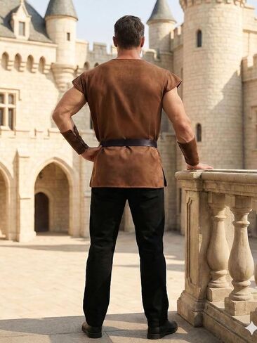 Renaissance Medieval Costume for Men – 5 Pcs Norse Viking Pirate Costume Set, Halloween Cosplay Outfit in Kuwait